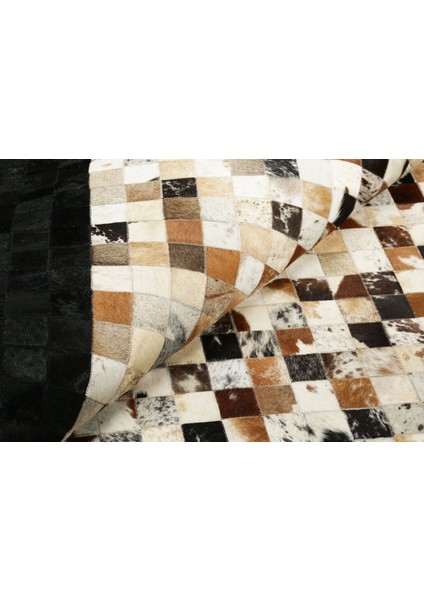 Siyah Bordürlü Çok Renkli Doğal Dana Derisi Patchwork Halı 120 x 180 cm modelleri
