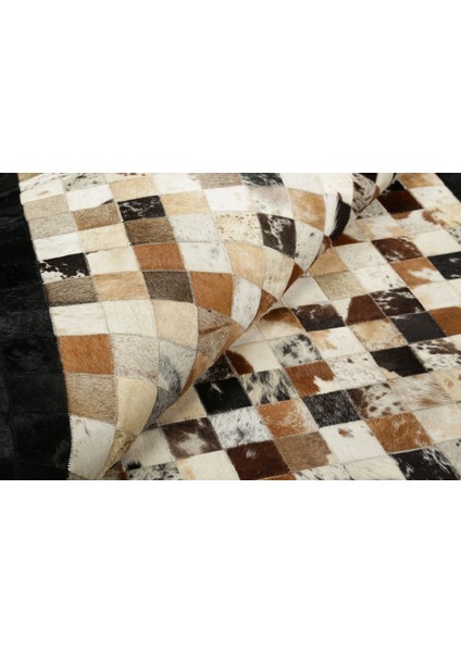 Siyah Bordürlü Çok Renkli Doğal Dana Derisi Patchwork Halı 120 x 180 cm fırsatları
