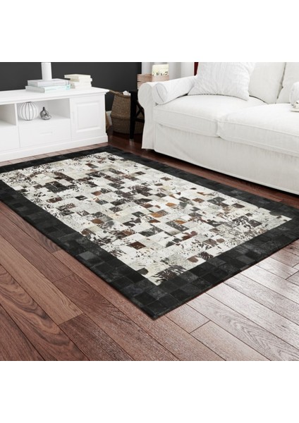 Siyah & Krem Dana Derisi Patchwork Halı 170 x 240 cm