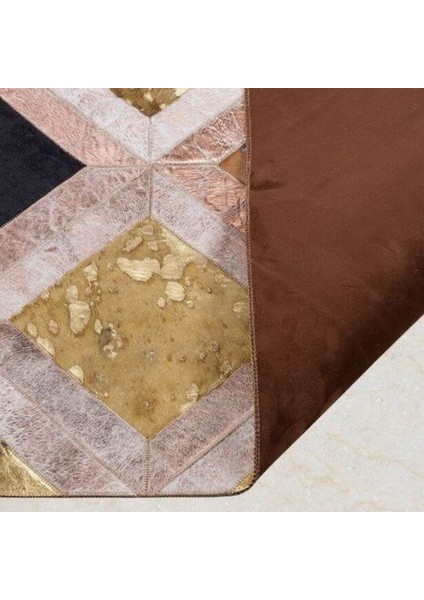 Altın Varaklı Dana Derisi Patchwork Halı 80 x 150 cm