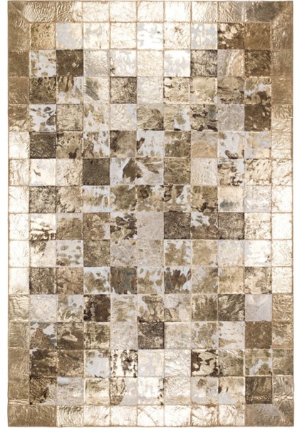 Altın Varaklı Dana Derisi Patchwork Halı 120 x 180 cm