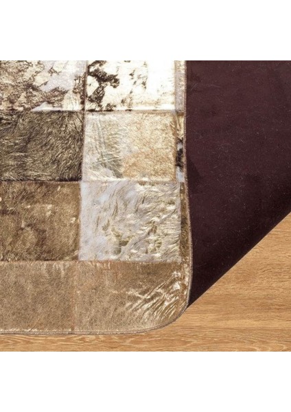 Altın Varaklı Dana Derisi Patchwork Halı 120 x 180 cm