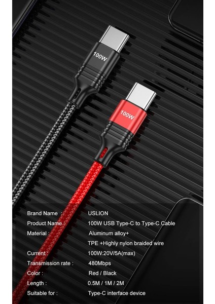 100W USB Type C Type Kablo Pd Hızlı Şarj 5A Hızlı Şarj Cihazı USB C Tel (Yurt Dışından)