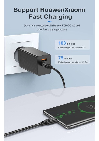 100W USB Type C Type Kablo Pd Hızlı Şarj 5A Hızlı Şarj Cihazı USB C Tel (Yurt Dışından)