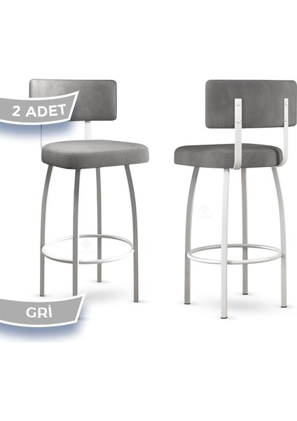 Wosa Serisi Yemek Odası Bar Sandalyesi Babyface Kumaş Beyaz Metal Ayak 2 Adet Sandalye