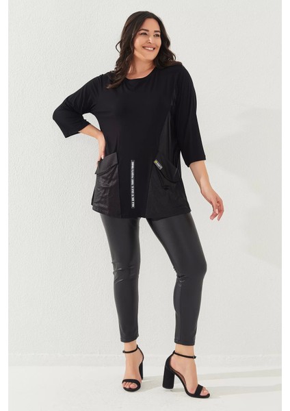Deri Görünüm Cep Detaylı Kadın Büyük Beden Bluz fiyatları