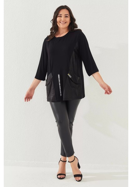 Deri Görünüm Cep Detaylı Kadın Büyük Beden Bluz modelleri