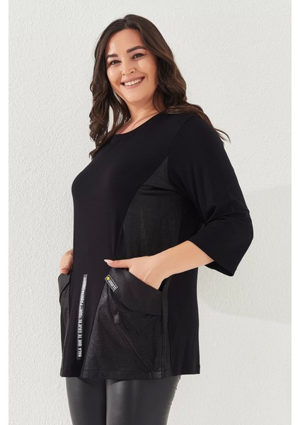 Deri Görünüm Cep Detaylı Kadın Büyük Beden Bluz fırsatları