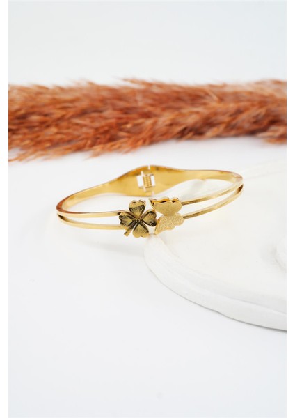 Kadın 316 L Paslanmaz Çelik Anti Alerjenik Yonca ve Kelebek Model Çelik Bileklik fiyatları