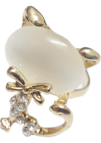 Sevimli Kedi Opal Moda Yüzük 17MM Çap Boyut Ayarlanabilir Beyaz