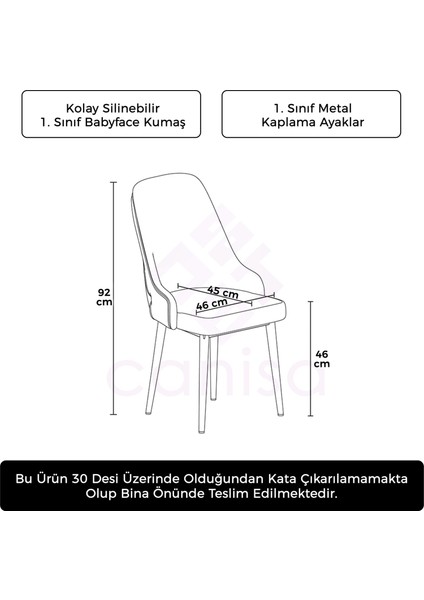 Concept Krax Serisi Babyface Kumaş Yemek Odası Sandalye Gümüş Metal Ayak 1 Adet Sandalye