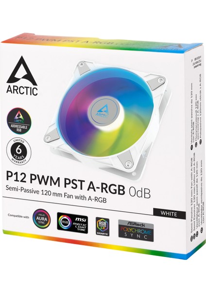 Arctıc P12 Pwm Pst A-Rgb 120MM 0-2200 Rpm 0db Yarı Pasif Yüksek Basınçlı Kasa Fanı - Beyaz (AR-ACFAN00254A)
