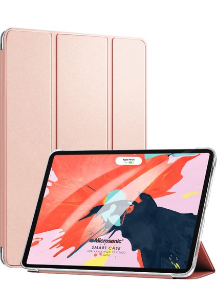 Apple iPad Pro 12.9`` 2022 6. Nesil Kılıf (A2436-A2764-A2437-A2766) Slim Translucent Back Smart Cover Rose Gold