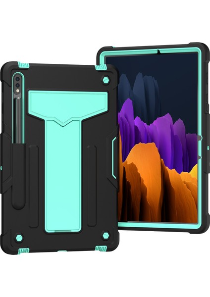 Samsung Galaxy Tab S7 T870 / T875 T-Şekilli Tutucu Kılıf Black+Mint Geen (Yurt Dışından)