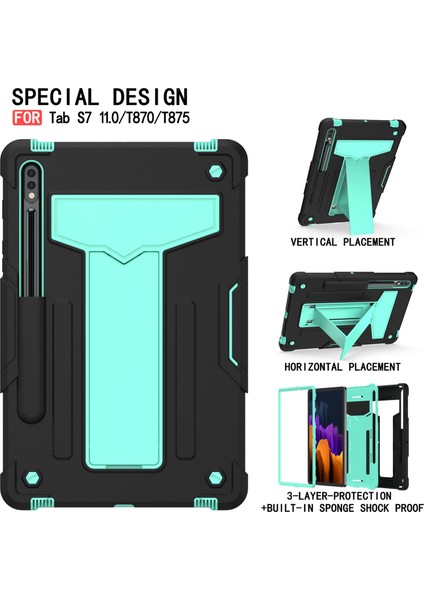 Samsung Galaxy Tab S7 T870 / T875 T-Şekilli Tutucu Kılıf Black+Mint Geen (Yurt Dışından) fiyatları