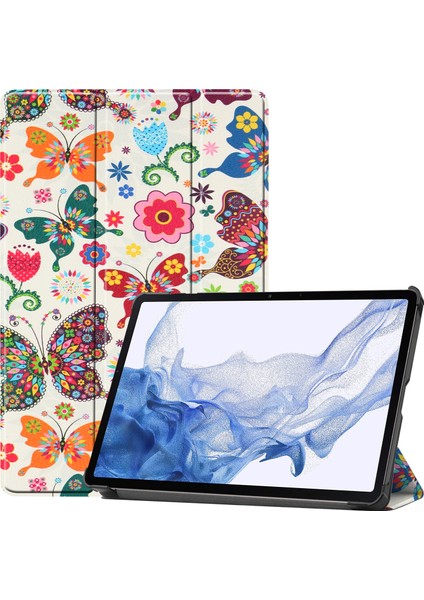 Custer Painted Tablet Leather Case For Samsung Galaxy Tab S8 Colorful Butterflies (Yurt Dışından)