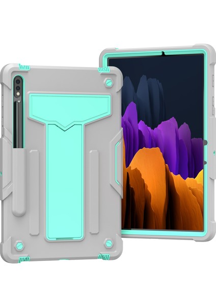 Samsung Galaxy Tab S7 T870 / T875 T-Şekilli Tutucu Kılıf Grey+Mint Green (Yurt Dışından)