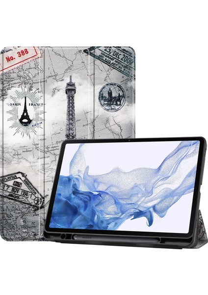 Three-Folding Tpu Tablet Case For Samsung Galaxy Tab S8 Retro Tower (Yurt Dışından)