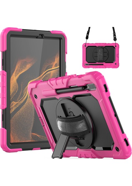 Silikon + Pc Durumda Samsung Galaxy Tab S8 11 Inç SM-X700 Rose Red+Black (Yurt Dışından)