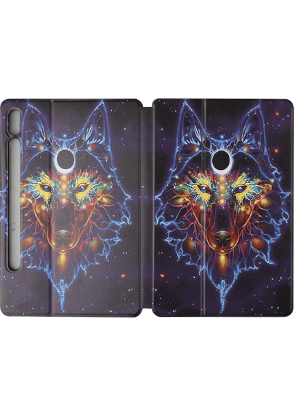 Samsung Galaxy Tab S7 SM-T870 / T875 Deri Kılıf Watercolor Wolf (Yurt Dışından)