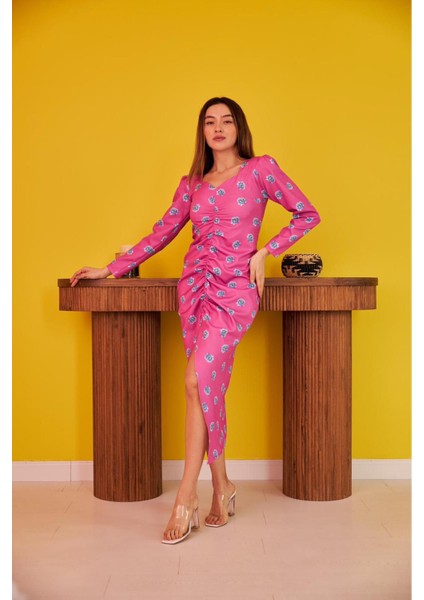 Desenli ve Büzgülü Elbise fiyatları