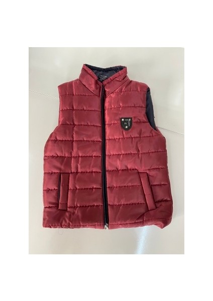 Bordo Cepli Fermuarlı Küçük Baskılı Şişme Yelek