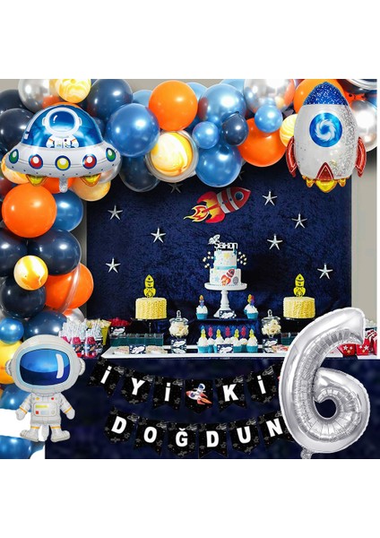 Uzay Temalı Doğum Günü Seti ; 4 Adet Folyo, 56 Lateks Balon, Banner, Balon Zinciri, Balon Bandı fırsatları