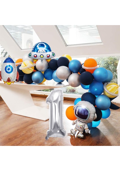 Uzay Temalı Doğum Günü Seti ; 4 Adet Folyo, 60 Lateks Balon, Banner, Balon Zinciri, Balon Bandı modelleri