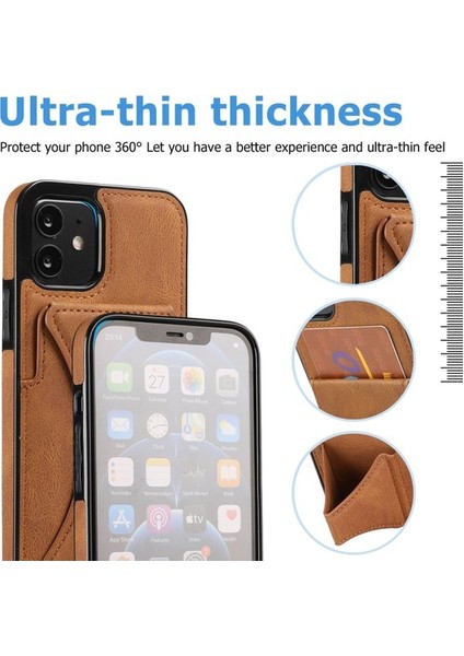 iPhone 12 Mini Kartlık Bölmeli Pu Deri Kılıf (Yurt Dışından) fırsatları