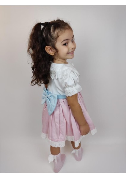 Dmını Bebe Yaka Arkası Fiyonklu Kız Çocuk Elbise, Kız Bebek Doğum Günü Elbise ID:126