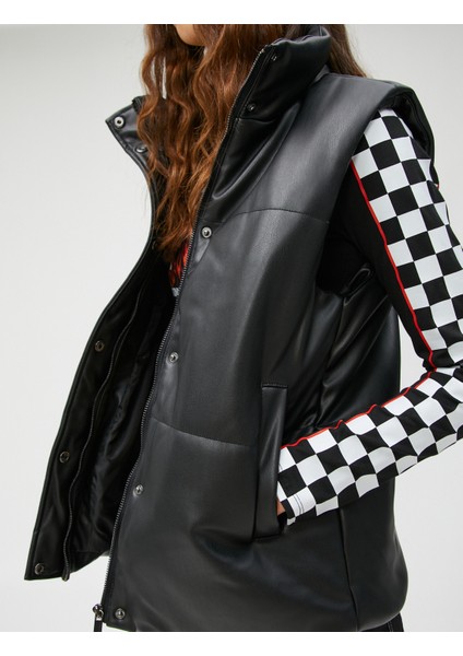 Şişme Yelek Deri Görünümlü Dik Yaka Çıtçıt Kapama indirimleri