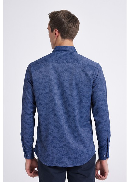 Twn Slim Fit Indigo Baskılı Gömlek 9EC02AD04259M