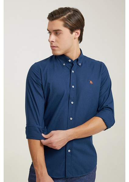 Slim Fit Lacivert Armürlü Gömlek fiyatları