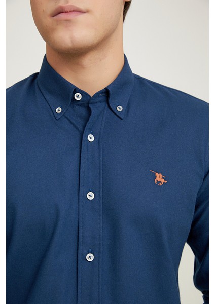 Slim Fit Lacivert Armürlü Gömlek modelleri