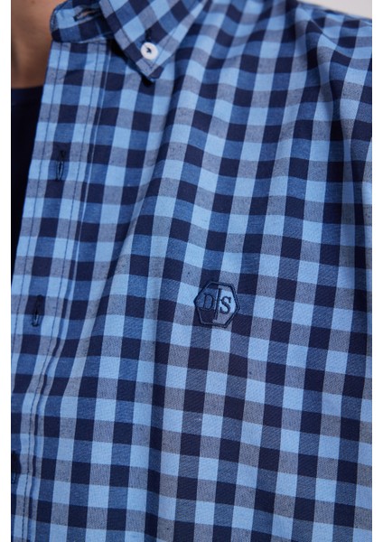 Slim Fit Mavi Kareli Ekoseli Gömlek 7HC02ORT09265 fiyatları