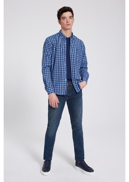 Slim Fit Mavi Kareli Ekoseli Gömlek 7HC02ORT09265 modelleri
