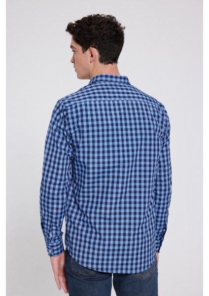 Slim Fit Mavi Kareli Ekoseli Gömlek 7HC02ORT09265 fırsatları