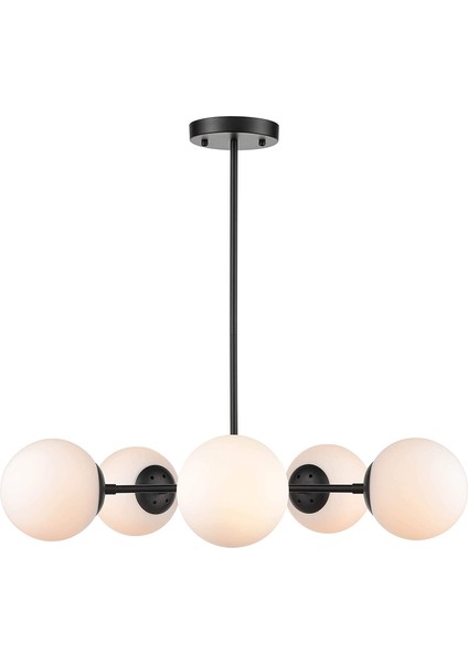 Beşli Spark Model Modern Beyaz Glop Camlı Avize