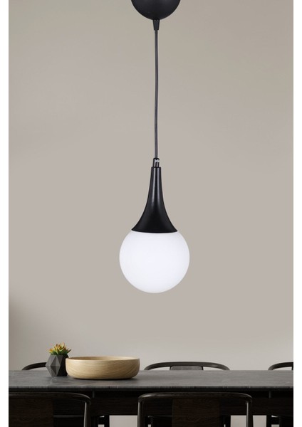 Tekli Siyah Model Modern Beyaz Glop Camlı Sarkıt Avize