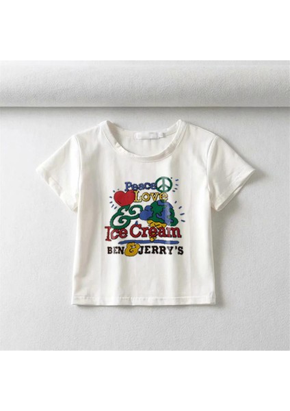 Peace Love Baskılı Beyaz Crop fiyatları