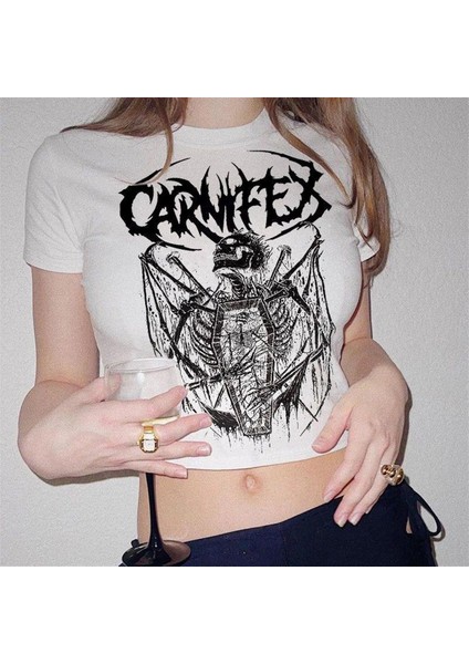 Carnifex The Script Beyaz Crop T-Shirt