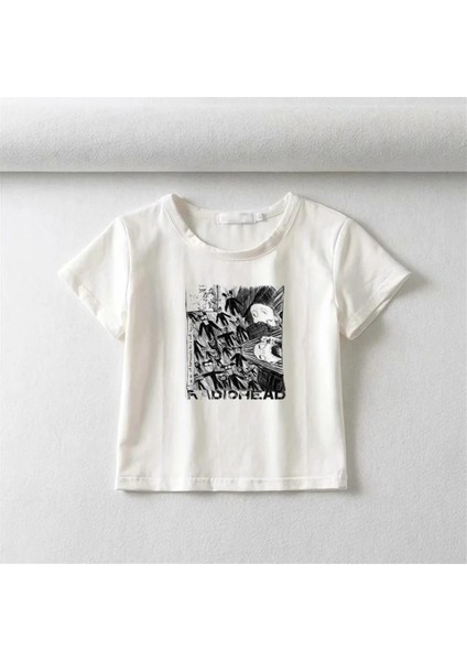 Radiohead Poster Baskılı Beyaz Crop fiyatları