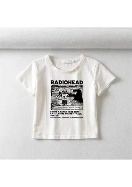 Radiohead Baskılı Beyaz Crop