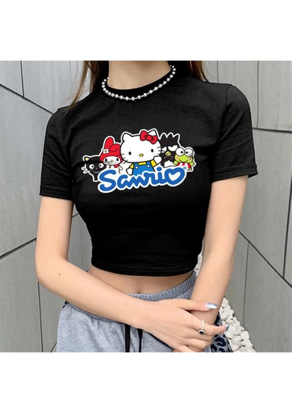 Sanrio Baskılı Siyah Crop