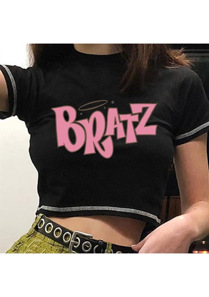 Bratz Baskılı Ters Dikiş Siyah Crop fiyatları