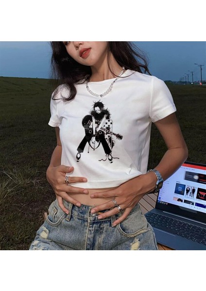 Nana Guitar Baskılı Beyaz Crop
