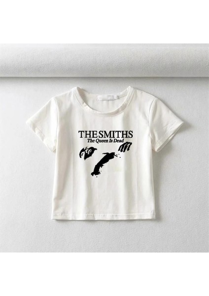 The Smiths Baskılı Beyaz Crop fiyatları