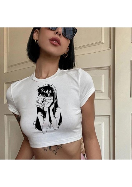 Junji Ito Baskılı Beyaz Crop