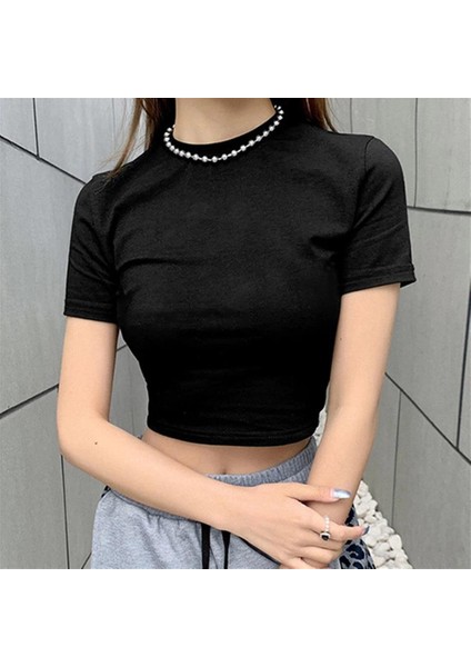 Düz Siyah Crop