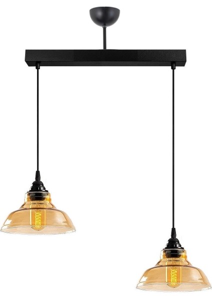 Special Model Ikili Dikdörtgen Siyah Modern Bal Camlı Sarkıt Avize